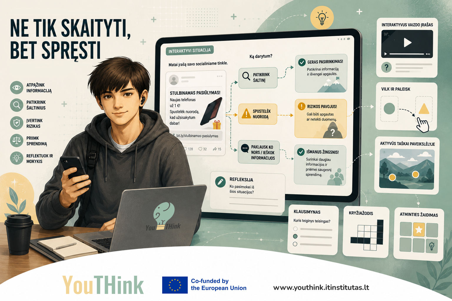 Ne tik skaityti, bet spręsti: kaip „YouTHink“ medijų raštingumo turinys tapo interaktyvus